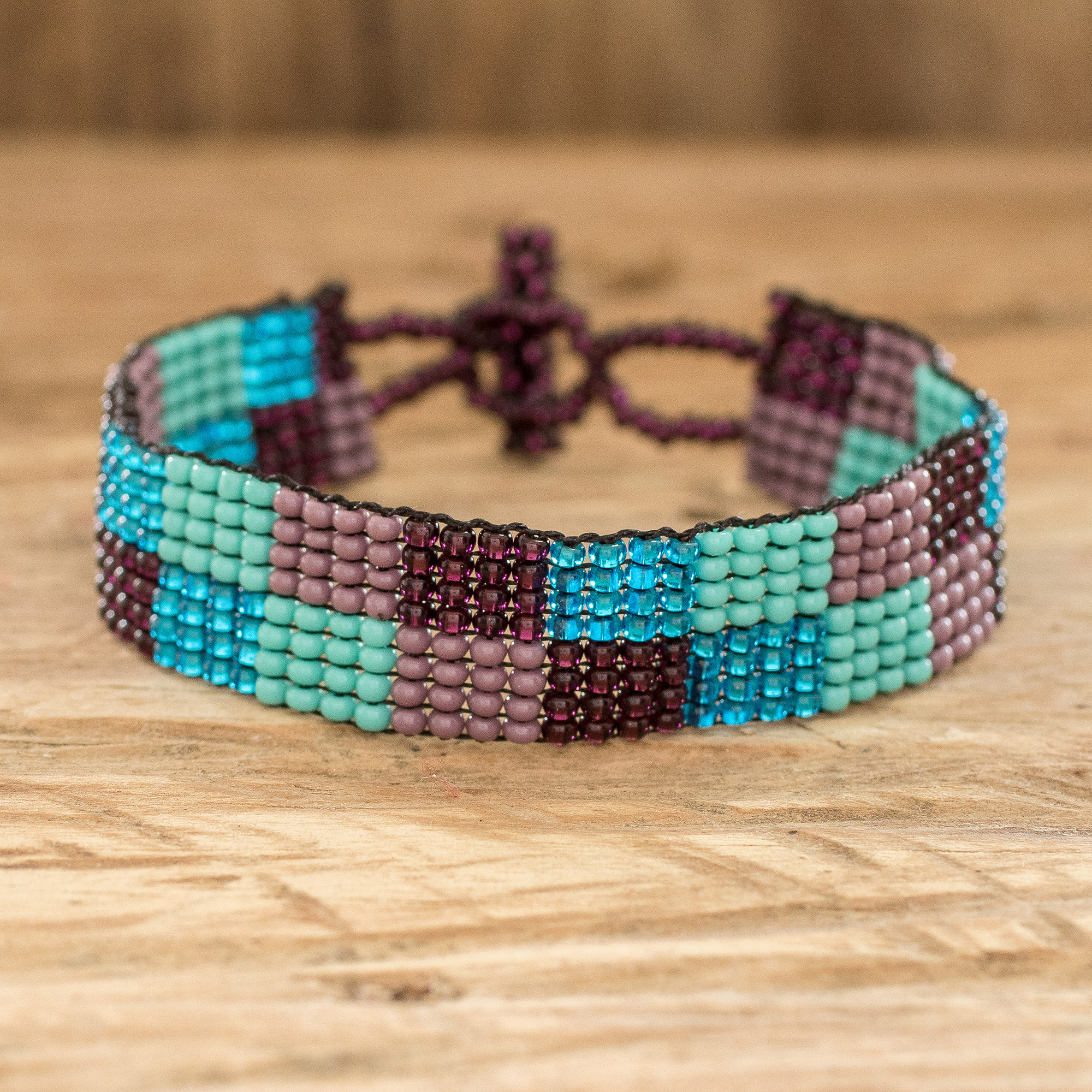 Turquoise Hand Woven Loom Bracelet, Multi Beaded Wristband, Blue