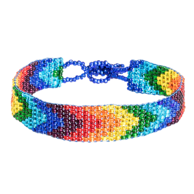 Beaded wristband bracelet, 'Happiness and Color' - Handcrafted Rainbow Beaded Wristband Bracelet