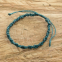 Macrame bracelet, 'Knot Uncommon in Teal' - Artisan Crafted Macrame Wristband Bracelet