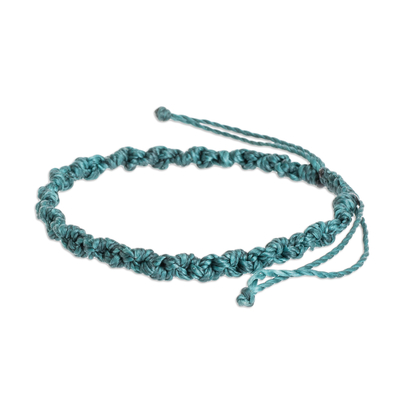 Macrame bracelet, 'Knot Uncommon in Teal' - Artisan Crafted Macrame Wristband Bracelet