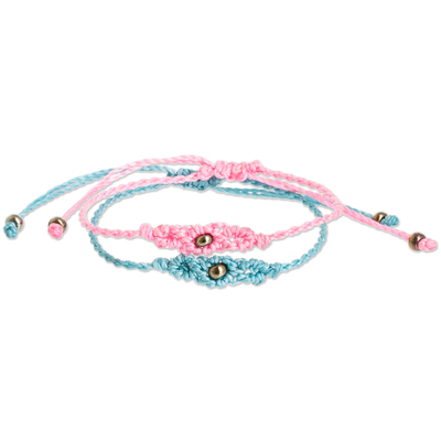Makramee-Armbänder mit Perlen, (Paar) - Handgefertigte pastellfarbene Makramee-Kordelarmbänder (Paar)