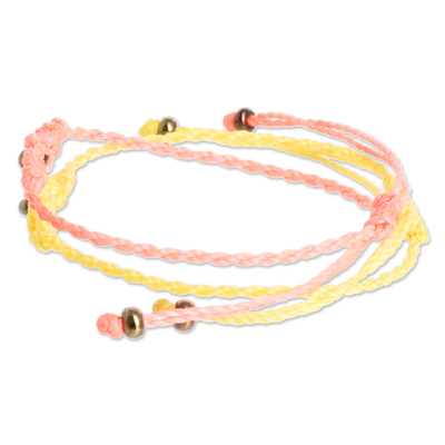 Beaded macrame bracelets, 'Art of Knots in Sun and Peach' (pair) - Handcrafted Beaded Macrame Bracelets (Pair)