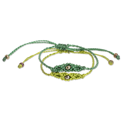 Handcrafted Beaded Green Macrame Bracelets (Pair)