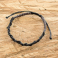 Macrame bracelet, 'Ripple Effect in Black' - Artisan Crafted Macrame Bracelet