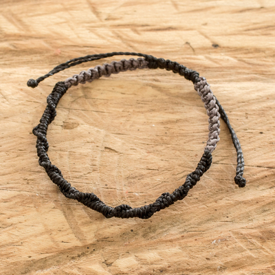 Artisan Crafted Macrame Bracelet, 'Ripple Effect in Black'