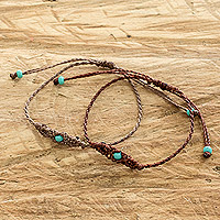 Beaded macrame bracelets, 'Art of Knots in Rust and Clay' (pair) - Handcrafted Macrame Cord Bracelets with Beads (Pair)
