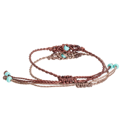 Beaded macrame bracelets, 'Art of Knots in Rust and Clay' (pair) - Handcrafted Macrame Cord Bracelets with Beads (Pair)