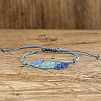 Beaded macrame bracelet, 'Bright Tomorrow in Sky' - Handmade Beaded Cord Bracelet from Guatemala
