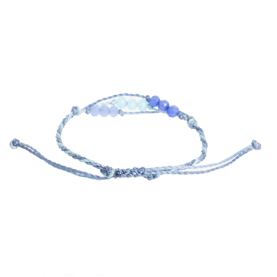 Beaded macrame bracelet, 'Bright Tomorrow in Sky' - Handmade Beaded Cord Bracelet from Guatemala