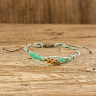Beaded macrame bracelet, 'Bright Tomorrow in Aqua' - Handmade Beaded Cord Bracelet from Guatemala