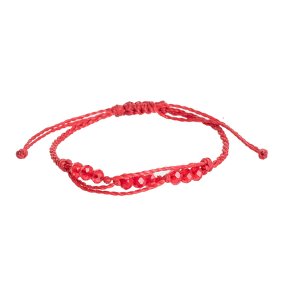 Beaded macrame bracelet, 'Bright Tomorrow in Red' - Handmade Beaded Cord Bracelet from Guatemala