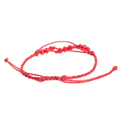 Beaded macrame bracelet, 'Bright Tomorrow in Red' - Handmade Beaded Cord Bracelet from Guatemala