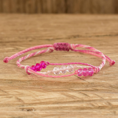 Beaded macrame bracelet, 'Pink Glow' - Pink Beaded Macrame Bracelet from Guatemala