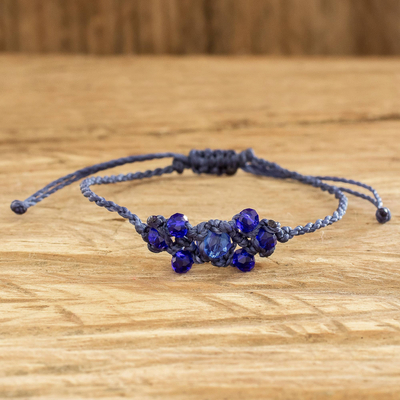 Beaded macrame bracelet, 'Oniric Glow' - Blue Beaded Macrame Bracelet from Guatemala