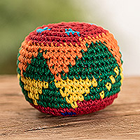 Cotton hacky sack, 'Colorful Joy' - Handknit Multicolor Cotton Hacky Sack from Guatemala