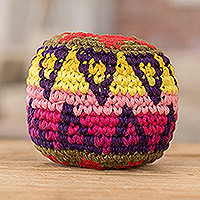 Cotton hacky sack, 'Geometric Mix' - Handknit Multicolor Cotton Hacky Sack from Guatemala