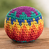 Cotton hacky sack, 'Colorful Sphere' - Knit Multicolored Patterned Cotton Hacky Sack