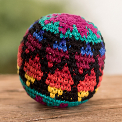 Hacky-Sack aus Baumwolle - Handgehäkelter mehrfarbiger Baumwoll-Hacky-Sack aus Guatemala