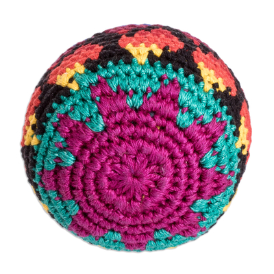 Cotton hacky sack, 'colourful Globe' - Hand Crocheted Multicolour Cotton Hacky Sack from Guatemala