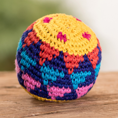 Cotton knit hacky sack, 'Mountain colours' - Multicoloured Cotton Footbag from Guatemala