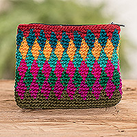 Cotton coin purse, 'Multicolor Diamonds' - Crochet Multicolor Diamond Themed Cotton Coin Purse