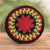 Crocheted cotton coin purse, 'Colorful Tradition'