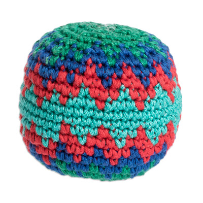 Cotton knit hacky sack, 'Colorful Zigzag' - Artisan Crafted Cotton Hacky Sack