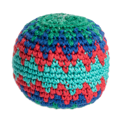 Cotton knit hacky sack, 'Colorful Zigzag' - Artisan Crafted Cotton Hacky Sack