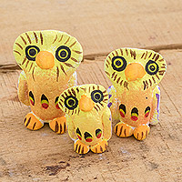Ceramic figurines, 'Owl Reunion' (set of 3) - Handcrafted Owl Ceramic Figurines from Guatemala (Set of 3)