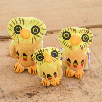 Ceramic figurines, 'Owl Reunion' (set of 3) - Handcrafted Owl Ceramic Figurines from Guatemala (Set of 3)