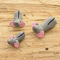Ceramic figurines, 'Mouse Family' (set of 3) - Set of 3 Handcrafted Mouse Ceramic Figurines from Guatemala