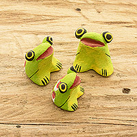 Ceramic figurines, 'Bright Frog Reunion' (set of 3)