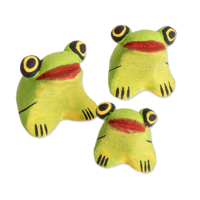 Ceramic figurines, 'Bright Frog Reunion' (set of 3) - Handcrafted Frog Ceramic Figurines from Guatemala (Set of 3)