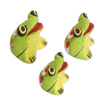 Ceramic figurines, 'Bright Frog Reunion' (set of 3) - Handcrafted Frog Ceramic Figurines from Guatemala (Set of 3)