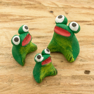 Keramikfiguren, (3er-Set) - Set mit 3 handgefertigten Frosch-Keramikfiguren aus Guatemala