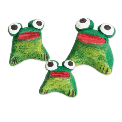 Ceramic figurines, 'Frog Reunion' (set of 3) - Set of 3 Handcrafted Frog Ceramic Figurines from Guatemala