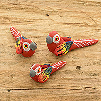 Ceramic figurines, 'Macaw Reunion' (set of 3) - Macaw Ceramic Figurines Handcrafted in Guatemala (Set of 3)