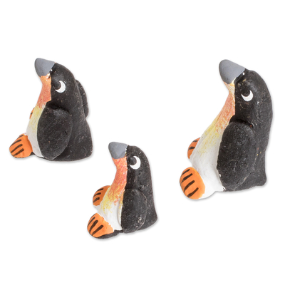 Ceramic figurines, 'Penguin Reunion' (set of 3) - Set of 3 Penguin Ceramic Figurines from Guatemala