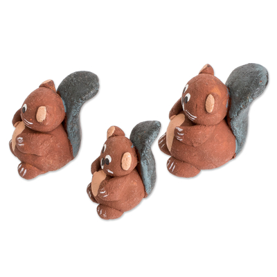 Ceramic figurines, 'Beaver Family'  (Set of 3) - Set of 3 Hand-painted Beaver-themed Ceramic Figurines