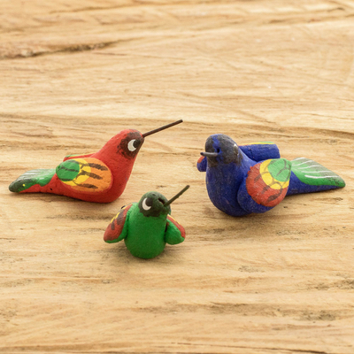 Figuras de cerámica, (juego de 3) - Conjunto Guatemalteco de 3 Figuras de Cerámica Colibrí Multicolor
