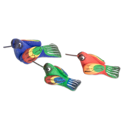 Guatemalan Set of 3 Multicolor Hummingbird Ceramic Figurines