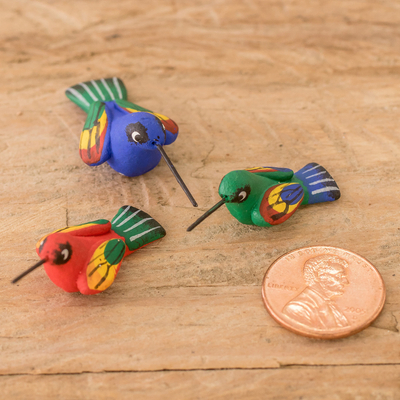Keramikfiguren, (3er-Set) - Guatemaltekisches Set mit 3 mehrfarbigen Kolibri-Keramikfiguren