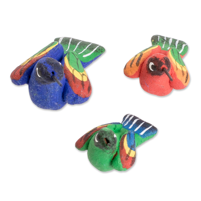 Figuras de cerámica, (juego de 3) - Conjunto Guatemalteco de 3 Figuras de Cerámica Colibrí Multicolor