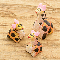Ceramic figurines, 'Giraffe Reunion' (set of 3) - Guatemalan Set of 3 Giraffe Ceramic Figurines