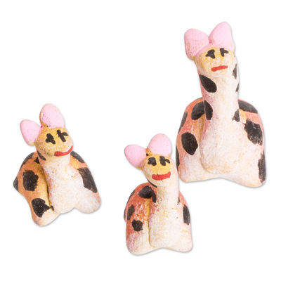 Guatemalan Set of 3 Giraffe Ceramic Figurines