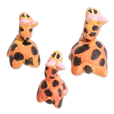 Ceramic figurines, 'Giraffe Reunion' (set of 3) - Guatemalan Set of 3 Giraffe Ceramic Figurines