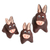 Ceramic figurines, 'Brown Donkey Family' (set of 3) - Set of 3 Hand-painted Donkey Shaped Ceramic Figurines thumbail