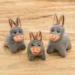 Ceramic figurines, 'Gray Donkey Family' (set of 3) - Set of 3 Hand-painted Gray Donkey Shaped Ceramic Figurines