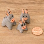 Ceramic figurines, 'Gray Donkey Family' (set of 3) - Set of 3 Hand-painted Gray Donkey Shaped Ceramic Figurines