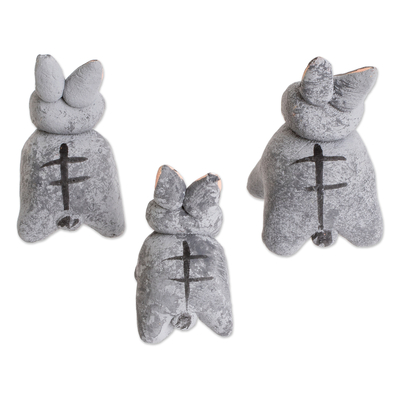 Ceramic figurines, 'Gray Donkey Family' (set of 3) - Set of 3 Hand-painted Gray Donkey Shaped Ceramic Figurines
